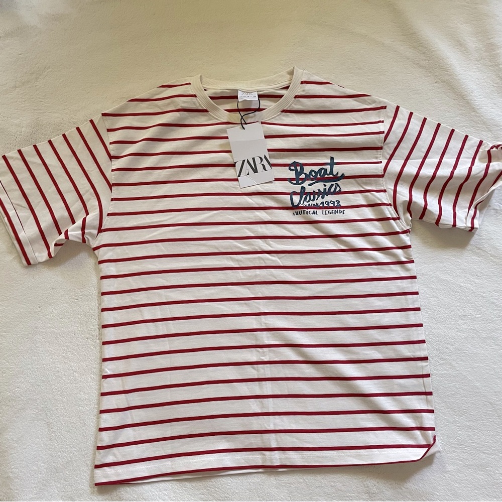 NWT Zara striped T-shirt white and red women’s size M